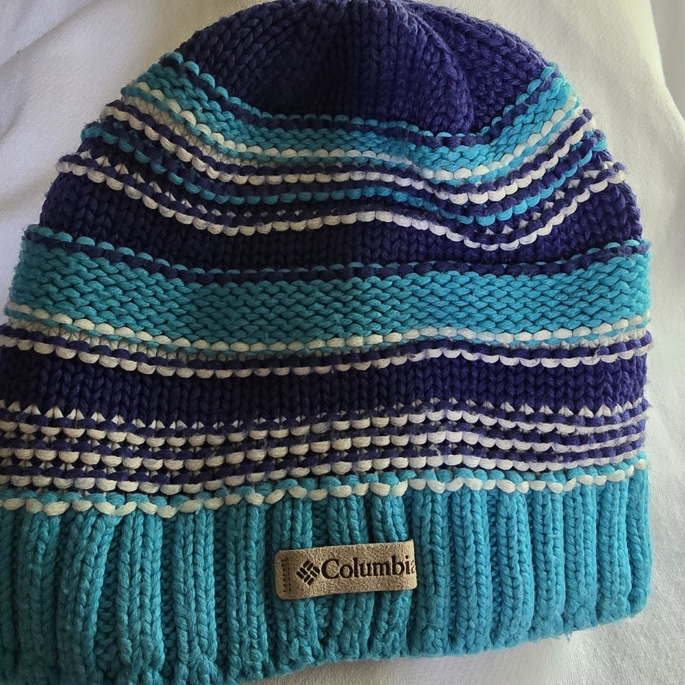 Youth Columbia Striped Knit Beanie Knit Fleece Winter Hat